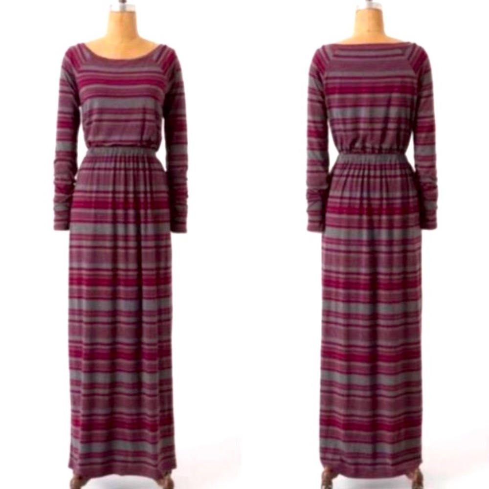 Anthropologie Deletta Striped Art of Parties Maxi Dress Long Sleeve Size…